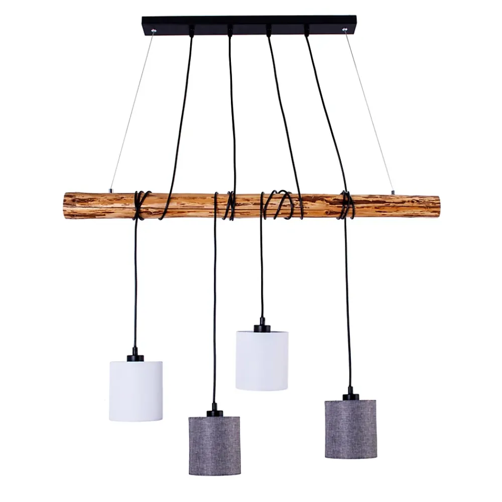 Best Näve Suspension 4 pièces MALTA metal bois abat-jour textile gris blanc douille E27 pour salon bureau ou table de nuit