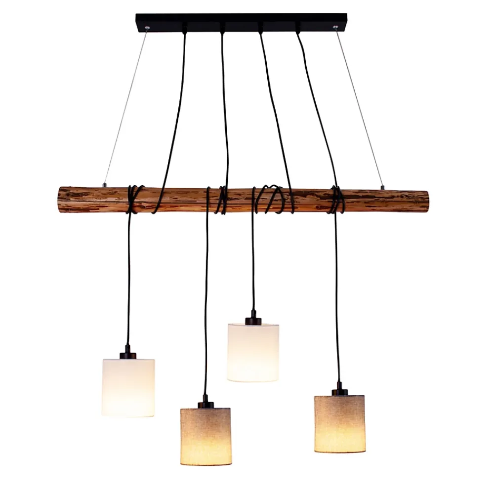 Best Näve Suspension 4 pièces MALTA metal bois abat-jour textile gris blanc douille E27 pour salon bureau ou table de nuit