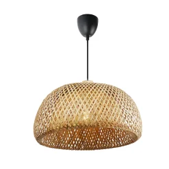 Alpinaluz Suspension Circulaire en Rotin et Bambou 38cmx20cm Double Abat-Jour, Style Naturel Minimaliste Noir E27