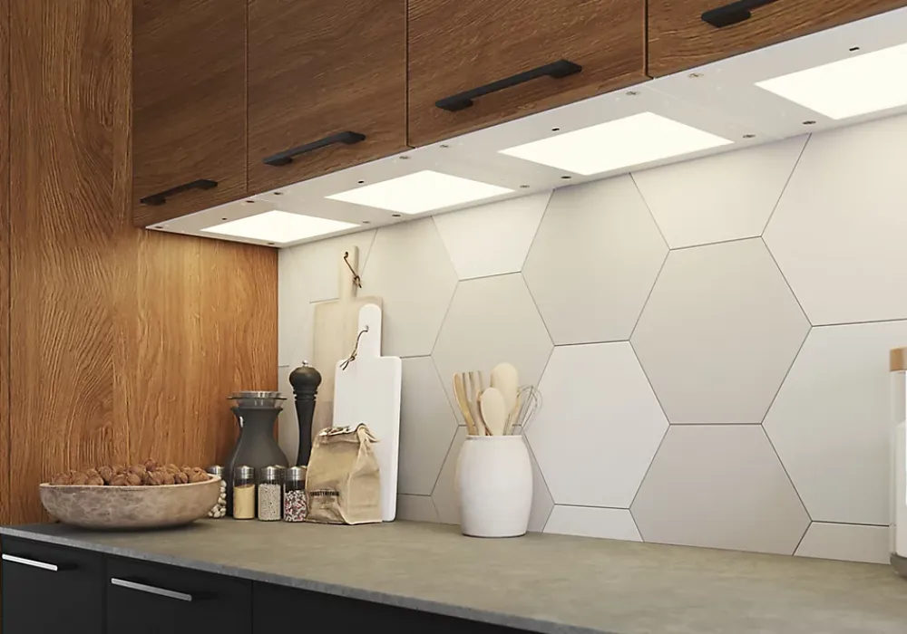 GoodHome Tablette Led Intégrée Sous-Meuble<Tablette avec LED integrées de dessous de meuble haut Caraway blanc l. 36,4 cm x L. 31,9 cm x H. 18,2 mm