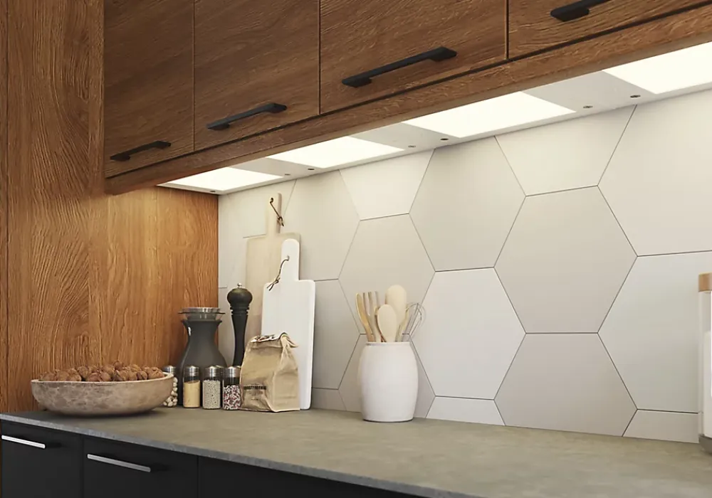 GoodHome Tablette Led Intégrée Sous-Meuble<Tablette avec LED integrées de dessous de meuble haut Caraway blanc l. 36,4 cm x L. 31,9 cm x H. 18,2 mm