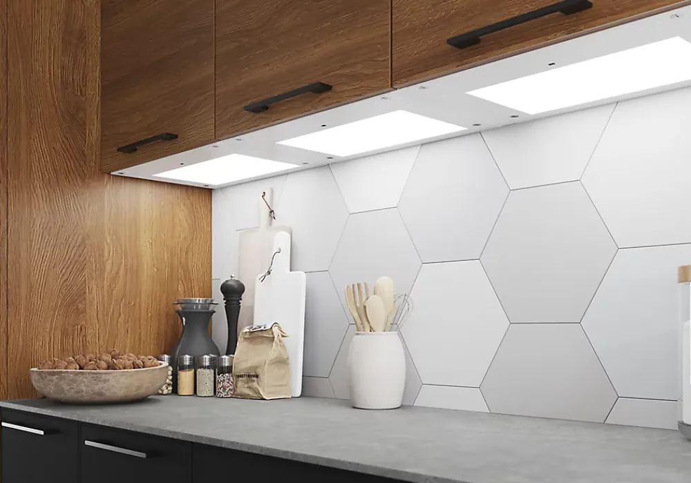 GoodHome Tablette Led Intégrée Sous-Meuble<Tablette avec LED integrées de dessous de meuble haut Caraway blanc l. 46,4 cm x L. 31,9 cm x H. 18,2 mm