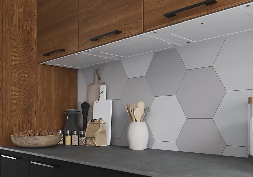 GoodHome Tablette Led Intégrée Sous-Meuble<Tablette avec LED integrées de dessous de meuble haut Caraway blanc l. 46,4 cm x L. 31,9 cm x H. 18,2 mm