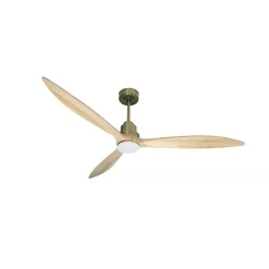 Best Klassfan Tenerife - Super destratificateur et ventilateur DC 166 cm Laiton pales bois clair avec Lumière 30 à 60 m²