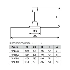 Vortice Ventilateur De Plafond<Ventilateur plafonnier d'intérieur gris argenté 120 cm - - VPNEG120