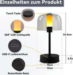 Best zmh Lampe à Poser De Chevet LED à Piles Noire Intensité Variable Sans Fil Rechargeable Par USB-c