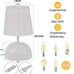 zmh Lampe De Bureau|Lampe Intérieure<Lampe à Poser De Table Tissu Beige Avec Câble - Lampe De Chevet Chambre Lit Moderne