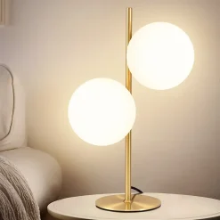 zmh Lampe De Bureau|Lampe Intérieure<Lampe De Bureau Moderne 2 Flammes Avec Interrupteur Métal Verre Blanc E27