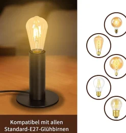 zmh Lampe De Bureau|Lampe Intérieure<Lampe De Bureau Noir E27 Métal Avec Fiche Incl Interrupteur 40w Sans Ampoule