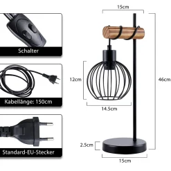 zmh Lampe De Bureau|Lampe Intérieure<Lampe De Table Vintage - Style Industriel Rétro Métal Noir Douille E27 - (ampoule Non Incluse)