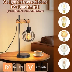 zmh Lampe De Bureau|Lampe Intérieure<Lampe De Table Vintage - Style Industriel Rétro Métal Noir Douille E27 - (ampoule Non Incluse)