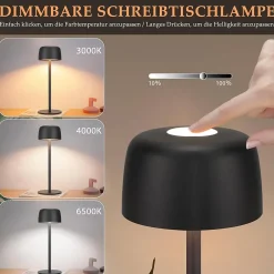 zmh Lampe De Bureau<Lot De 2 Lampes De Table LED Sans Fil Lampe Intensité Variable Avec 3 Températures De Couleur Noire