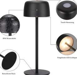 zmh Lampe De Bureau<Lot De 2 Lampes De Table LED Sans Fil Lampe Intensité Variable Avec 3 Températures De Couleur Noire