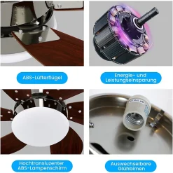 zmh Ventilateur De Plafond<Ventilateur de plafond avec éclairage 6 Pales- Silencieux Télécommande Été/Hiver ( Sans Ampoule) 75cm