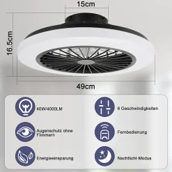 zmh Ventilateur De Plafond<Ventilateur De Plafond LED Blanc Avec Éclairage - Ventilateur Silencieux 40 W