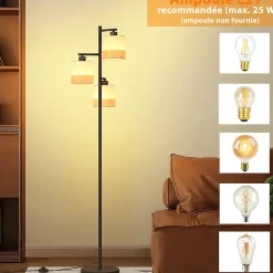 zmh Lampadaire Intérieur<Lampadaire 3 Flames Vintage E27avec Interrupteur à Pied Pour Chambre à Coucher