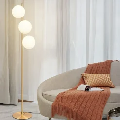 zmh Lampadaire Intérieur<Lampadaire Blanc 3 Flammes E27 Avec Interrupteur à Pied Métal Verre