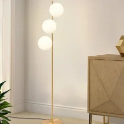 zmh Lampadaire Intérieur<Lampadaire Blanc 3 Flammes E27 Avec Interrupteur à Pied Métal Verre