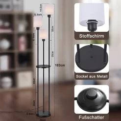 zmh Lampadaire Blanc 3 Flammes E27 Avec Étagère Élégance Campagne