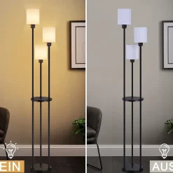 zmh Lampadaire Blanc 3 Flammes E27 Avec Étagère Élégance Campagne