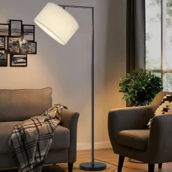 zmh Lampadaire Intérieur<Lampadaire Blanc E27 en tissu interrupteur au pied sans ampoule 166cm max 40W