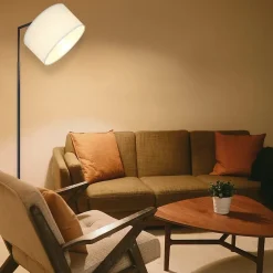 zmh Lampadaire Intérieur<Lampadaire Blanc E27 en tissu interrupteur au pied sans ampoule 166cm max 40W