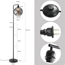 zmh Lampadaire Intérieur<Lampadaire E27 Noir IP20 Contemporain Fumé En Cristal Pour Bureau Et Canapé