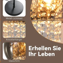 zmh Lampadaire Intérieur<Lampadaire E27 Noir IP20 Contemporain Fumé En Cristal Pour Bureau Et Canapé
