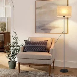 Best zmh Lampadaire LED noir IP20 Rétro Avec Variateur Et Abat-jour En Tissu Pour Salon