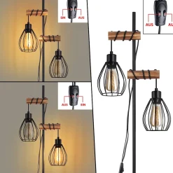 Best zmh Lampadaire Salon Noir Lampadaire sur pied Vintage lampadaire Bois 2 luminaire E27 152cm Avec Interrupteur