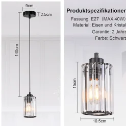 zmh Suspension Pour Salon|Suspension Et Lustre<Lampe à Suspendre Moderne Noir Pour Salle à Manger Et Salon - Éclairage Élégant