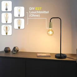 zmh Lampe Intérieure<Lampe de Table Vintage Noir et Or E27 - Élégance et Polyvalence