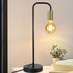 zmh Lampe Intérieure<Lampe de Table Vintage Noir et Or E27 - Élégance et Polyvalence