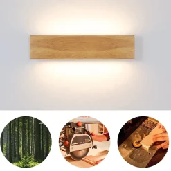 zmh Applique Murale Intérieure<LED Applique 32 Cm Bois Moderne Design 11 W 3000 K Blanc Chaud