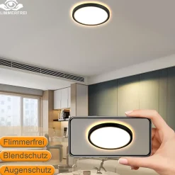 zmh Plafonnier<Plafonnier LED Design Noir 18W Variable pour Salon et Cuisine