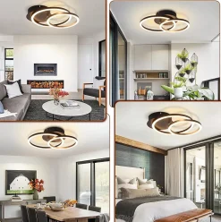 zmh Plafonnier<Plafonnier LED Moderne à 2 Anneaux - Éclairage Intérieur 24w 3000k Pour Salon Et Couloir