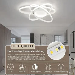 zmh Plafonnier<Plafonnier LED Moderne Whonzimmer avec Télécommande - Éclairage Design 3000K