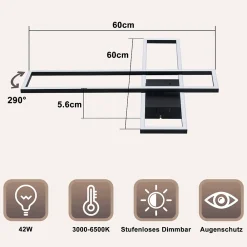 zmh Plafonnier<Plafonnier LED Métal 42w 60cm Plafonnier Salon Moderne Dimmable Avec Télécommande Pour Cuisine