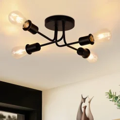 zmh Plafonnier|Plafonnier Pour Salon<Plafonnier Vintage Noir E27 - Éclairage Élégant Pour Salon Et Chambre