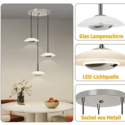 zmh Suspension Pour Salon|Suspension Et Lustre<Suspension LED Salle à Manger Chrome Verre Métal Suspension Lampe 3000k Pour Chambre Cuisine