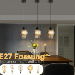 zmh Suspension Pour Salon|Suspension Et Lustre<Suspension Salle à Manger E27 1 Flamme Lampe à Suspendre Salon Verre Moderne Pour Cuisine