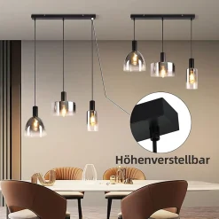 zmh Suspension Pour Salon|Suspension Pour Chambre<Suspension verre 3 Flammes suspendue E27 Gris Fumée Hauteur réglable Lampe à suspension Moderne