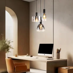 zmh Suspension Et Lustre<Suspension Verre 3/4 Flammes E27 Gris Fumée 180cm Lampe à suspension Cage D'escalier