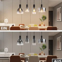zmh Suspension Et Lustre<Suspension Verre gris fumée Lampe à suspension E27 pour salle à manger Table à manger