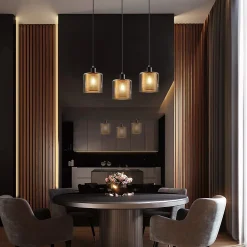 zmh Suspension Pour Salon|Suspension Et Lustre<Suspension Vintage 3 Flammes Verre Métal Réglable Noir E14